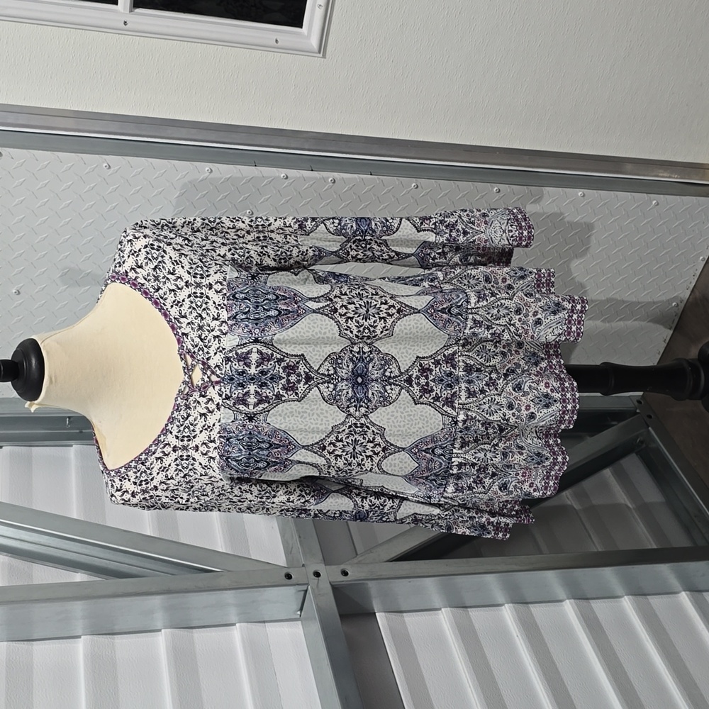 Style‎ & Co Floral Bell Sleeve Top Womens Large Mixed Print Criss Cross Knit